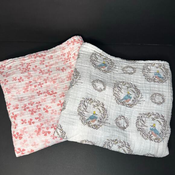 lot of 2^ Aden & Anais Receiving Blanket BLUEBIRDS Cotton Muslin Retired Pattern - Picture 6 of 6